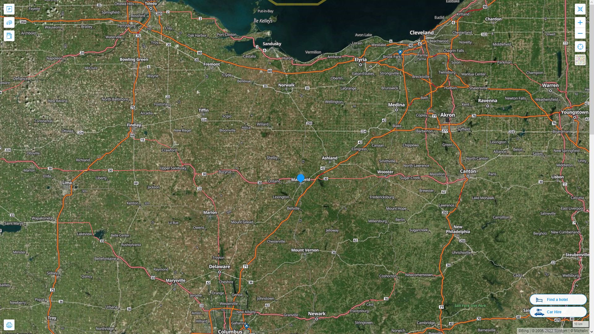 Mansfield Ohio Highway and Road Map with Satellite View